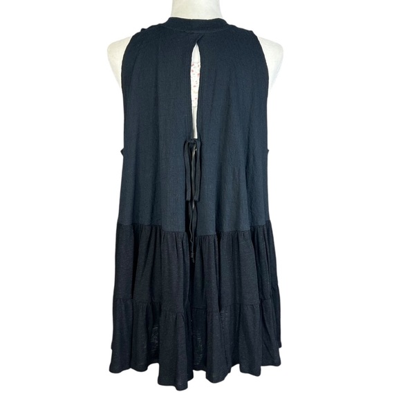 New Free People Black Back Tie Cut-Out Babydoll Tunic Top Oversized Boho - Picture 6 of 14